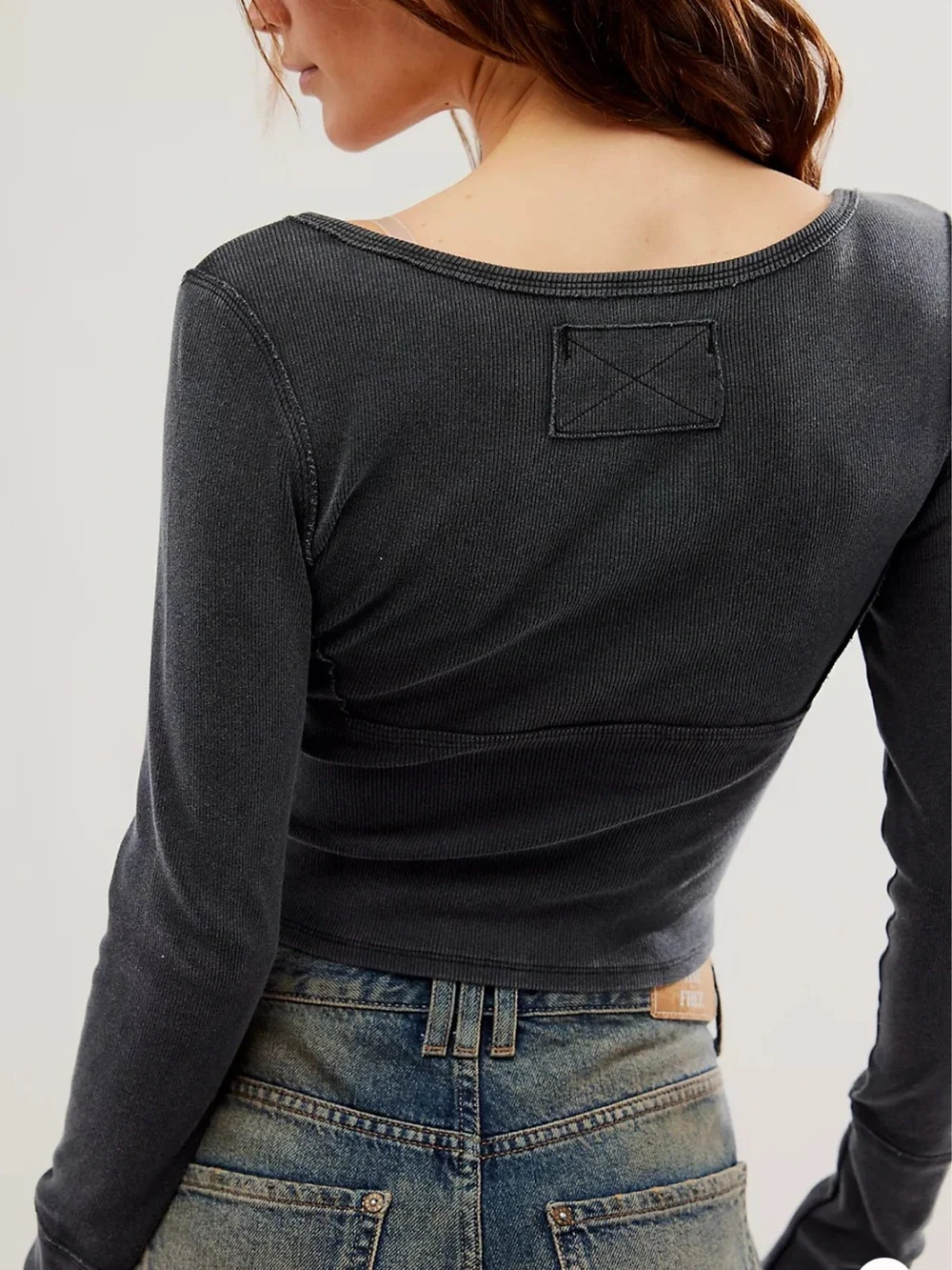 NWOT Free People Lightning Black V-Neck Long Sleeve Crop Top